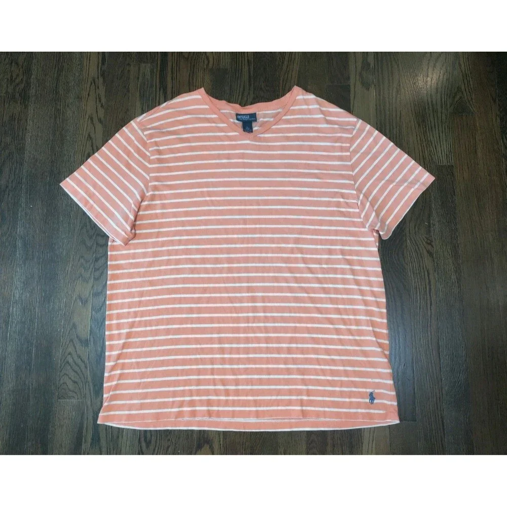 VTG Polo Ralph Lauren Men's T Shirt Size XL Orange White Striped Cotton 90s Logo